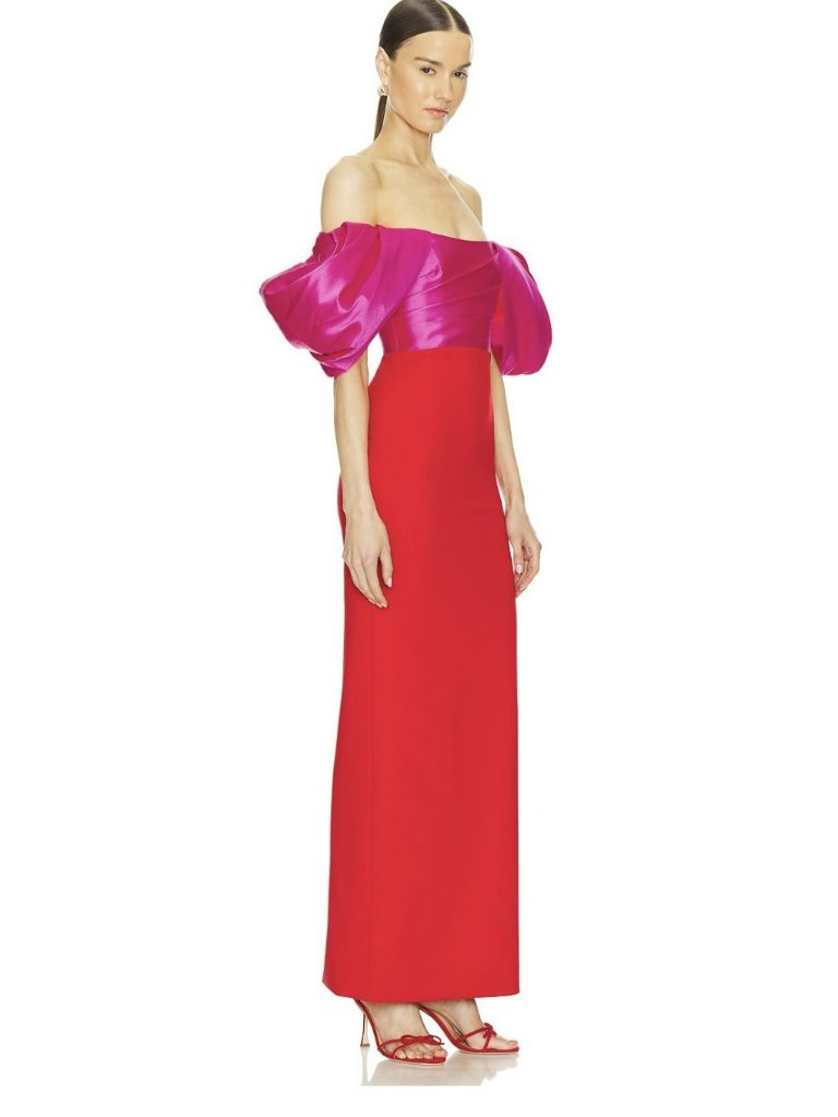 Solace London Puff Sleeve Colorblock Column Maxi Formal Gown Dress Size 8 New — image 2 of 8